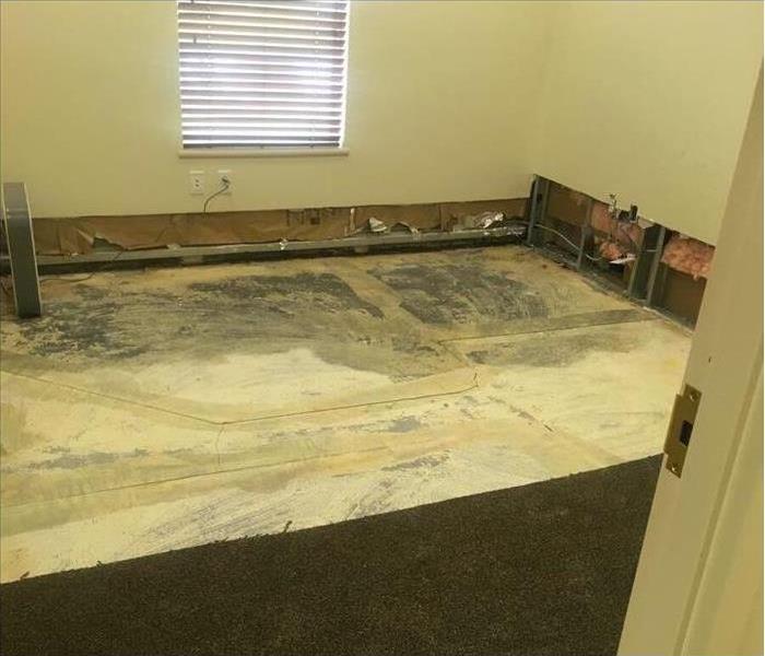 Empty room with carpet removed in half the room