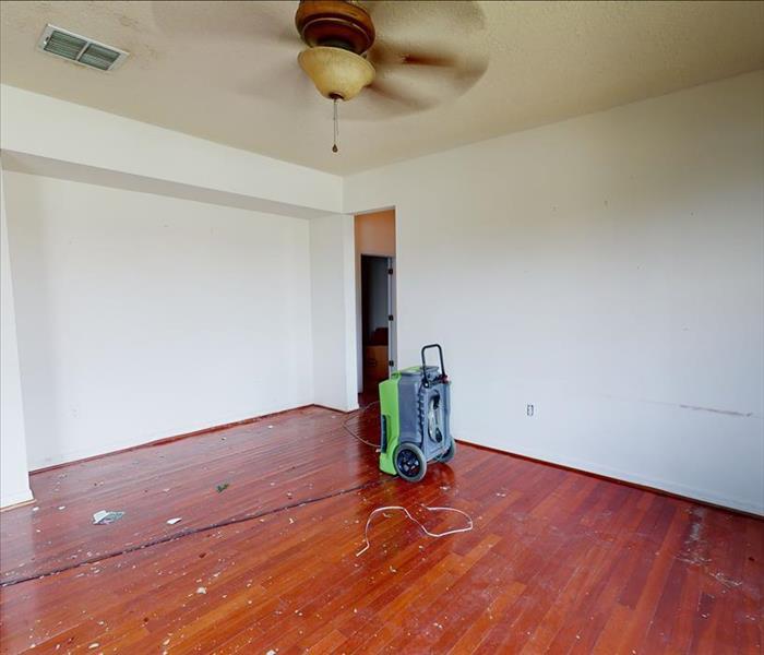 Empty room with wood floors and white walls